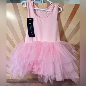 Little Girl’s Leotard Attached Tutu Pink snap crotch Size Small 5/6 NWT
